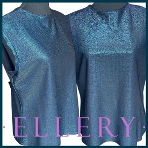 Ellery Blue Shimmer Metallic Crew Neck Sleeveless Top (L)